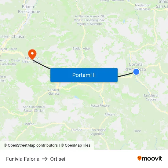 Funivia Faloria to Ortisei map