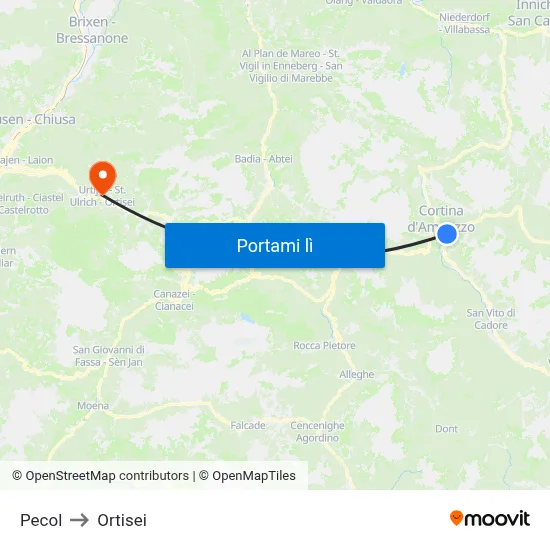 Pecol to Ortisei map