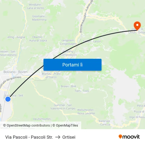 Via Pascoli - Pascoli Str. to Ortisei map
