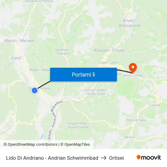 Lido Di Andriano - Andrian Schwimmbad to Ortisei map