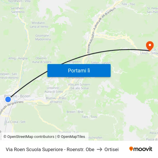 Via Roen Scuola Superiore - Roenstr. Obe to Ortisei map