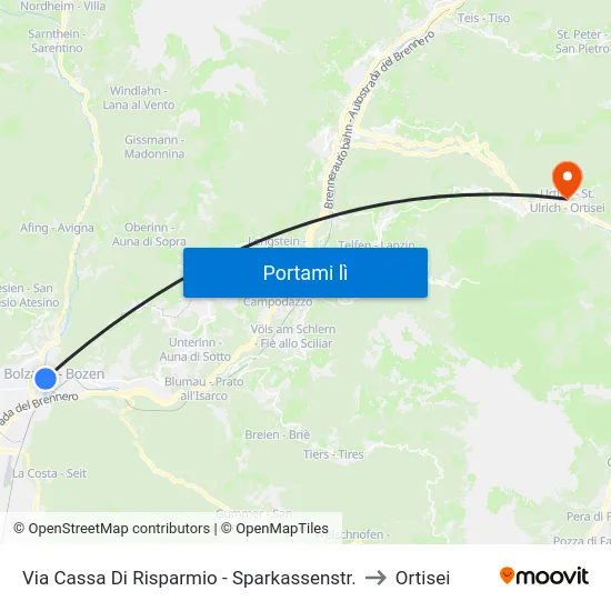 Via Cassa Di Risparmio - Sparkassenstr. to Ortisei map