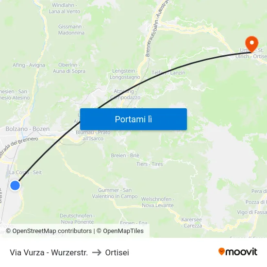 Via Vurza - Wurzerstr. to Ortisei map