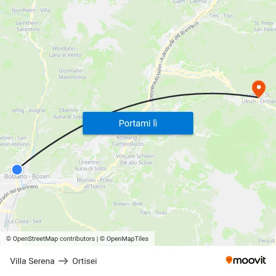 Villa Serena to Ortisei map