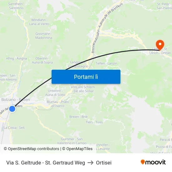 Via S. Geltrude - St. Gertraud Weg to Ortisei map