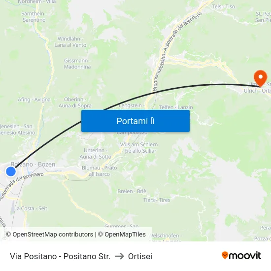 Via Positano - Positano Str. to Ortisei map