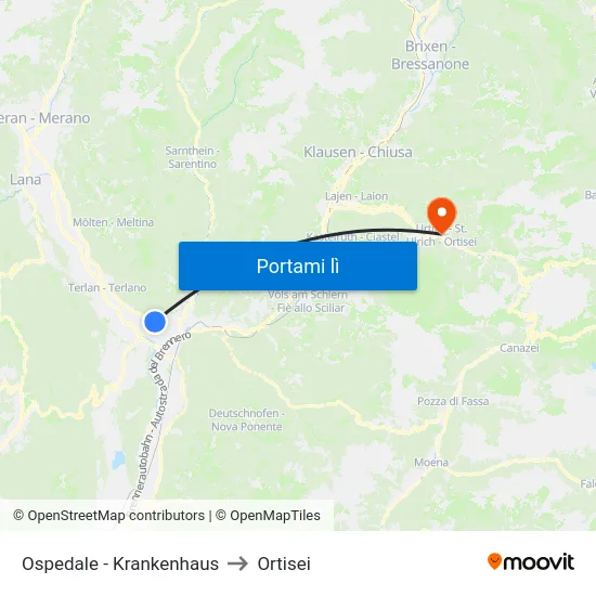 Ospedale - Krankenhaus to Ortisei map