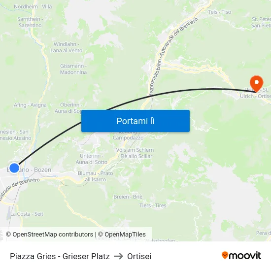 Piazza Gries - Grieser Platz to Ortisei map