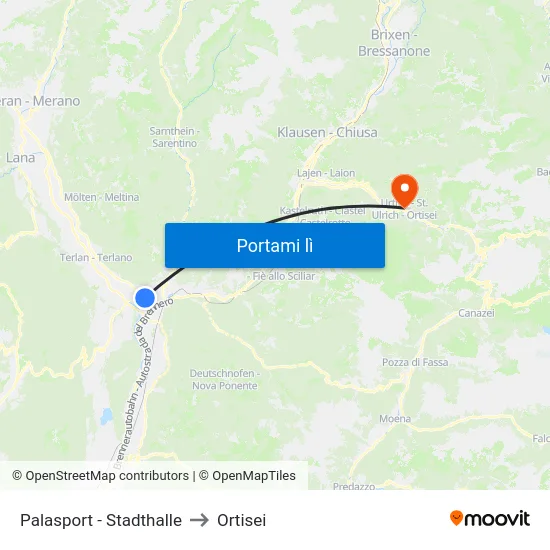Palasport - Stadthalle to Ortisei map