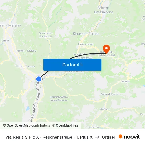 Via Resia S.Pio X - Reschenstraße Hl. Pius X to Ortisei map