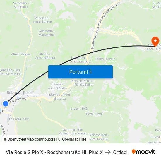 Via Resia S.Pio X - Reschenstraße Hl. Pius X to Ortisei map
