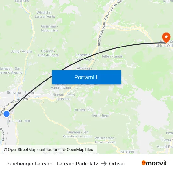 Parcheggio Fercam - Fercam Parkplatz to Ortisei map