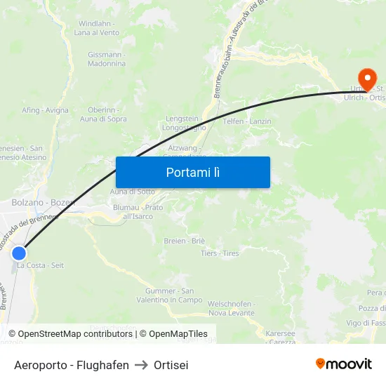 Aeroporto - Flughafen to Ortisei map