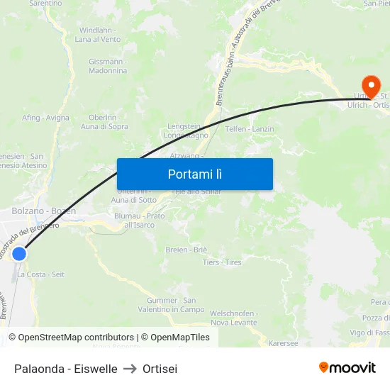 Palaonda - Eiswelle to Ortisei map