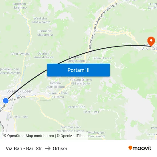 Via Bari - Bari Str. to Ortisei map