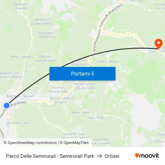 Parco Delle Semirurali - Semirurali Park to Ortisei map