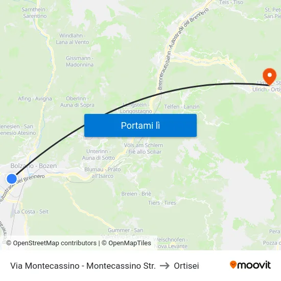 Via Montecassino - Montecassino Str. to Ortisei map