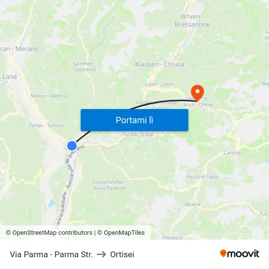 Via Parma - Parma Str. to Ortisei map