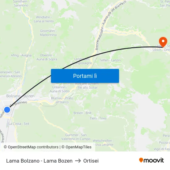 Lama Bolzano - Lama Bozen to Ortisei map