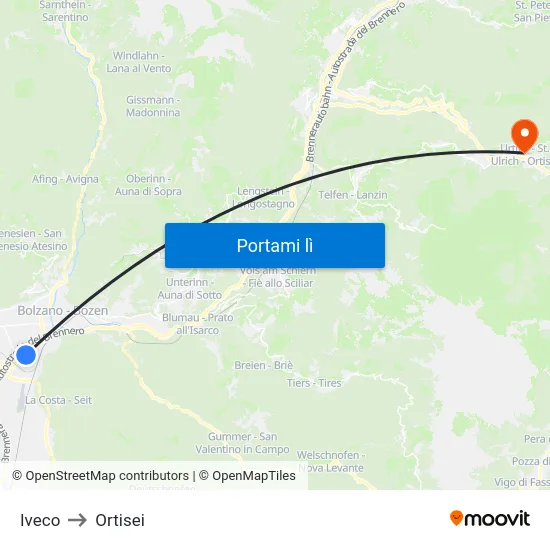 Iveco to Ortisei map