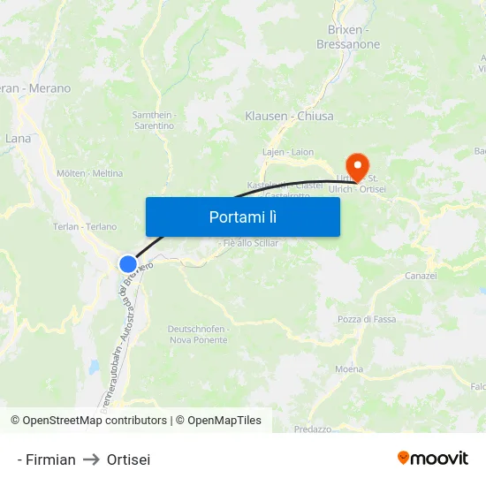 - Firmian to Ortisei map