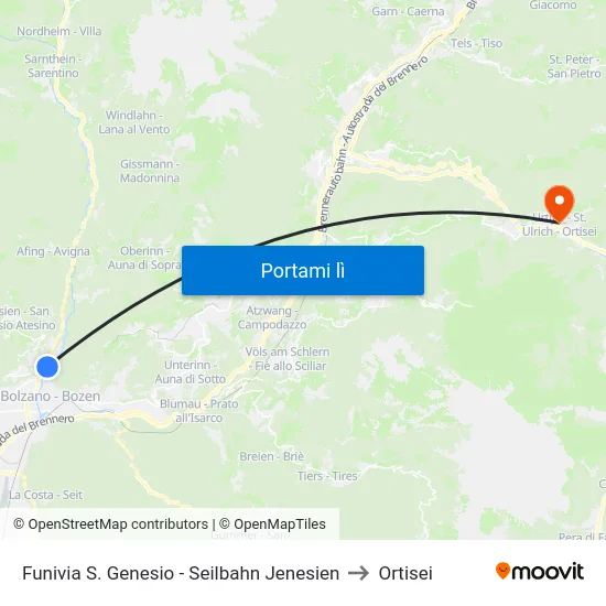 Funivia S. Genesio - Seilbahn Jenesien to Ortisei map