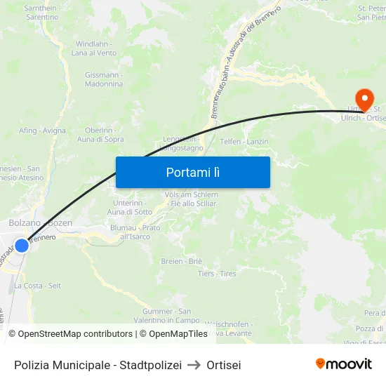 Polizia Municipale - Stadtpolizei to Ortisei map