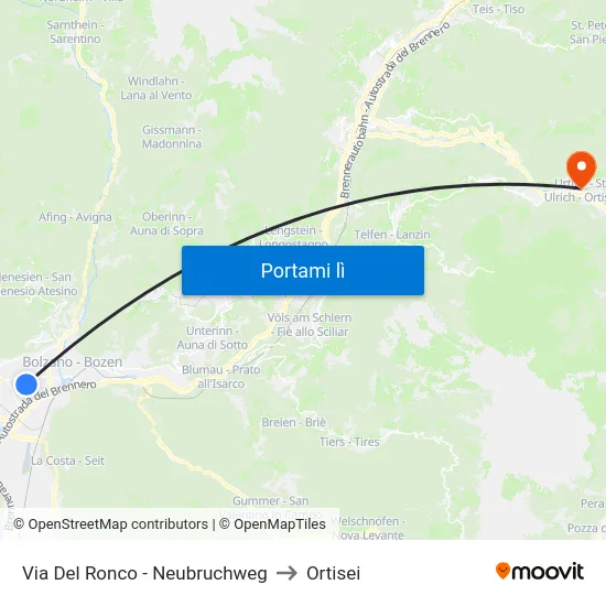 Via Del Ronco - Neubruchweg to Ortisei map