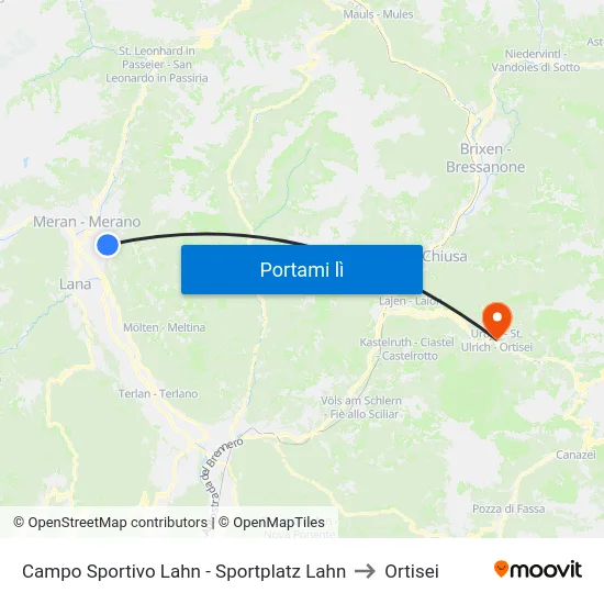 Campo Sportivo Lahn - Sportplatz Lahn to Ortisei map
