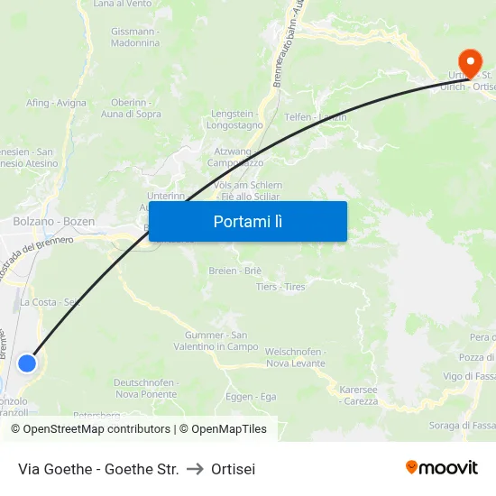 Via Goethe - Goethe Str. to Ortisei map