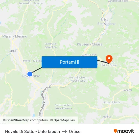 Novale Di Sotto - Unterkreuth to Ortisei map