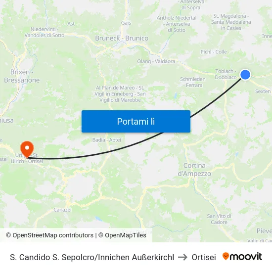 S. Candido S. Sepolcro/Innichen Außerkirchl to Ortisei map
