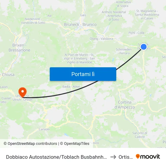 Dobbiaco Autostazione/Toblach Busbahnhof to Ortisei map