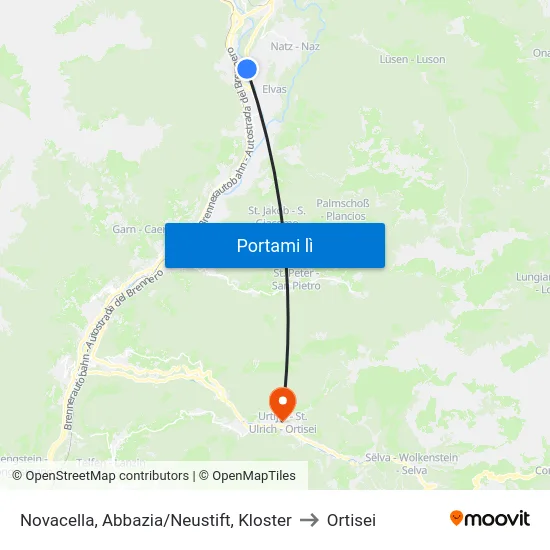 Novacella, Abbazia/Neustift, Kloster to Ortisei map