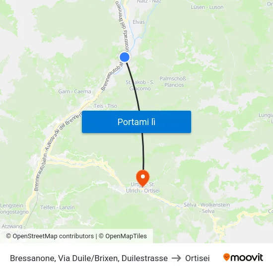 Bressanone, Via Duile/Brixen, Duilestrasse to Ortisei map
