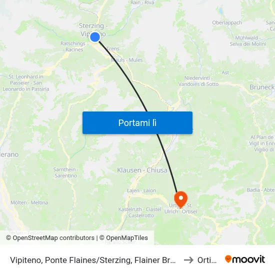 Vipiteno, Ponte Flaines/Sterzing, Flainer Brücke to Ortisei map