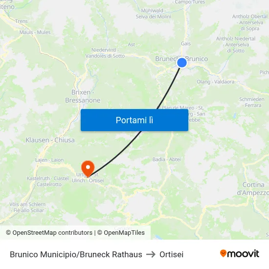 Brunico Municipio/Bruneck Rathaus to Ortisei map