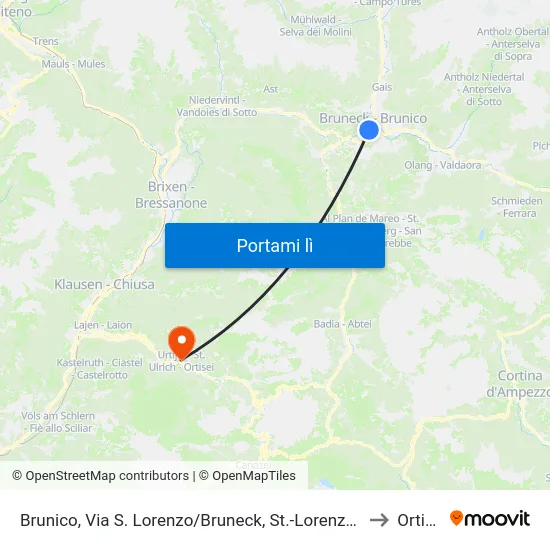 Brunico, Via S. Lorenzo/Bruneck,  St.-Lorenzner-Str. to Ortisei map