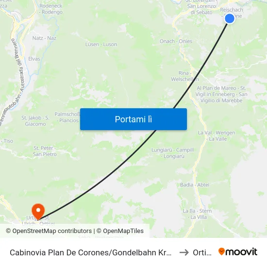 Cabinovia Plan De Corones/Gondelbahn Kronplatz to Ortisei map