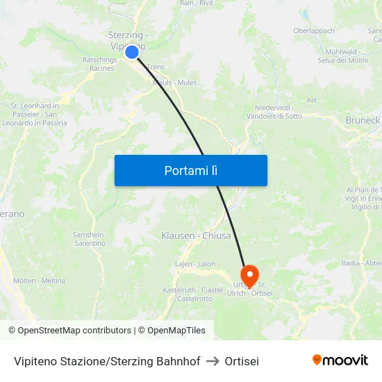 Vipiteno Stazione/Sterzing Bahnhof to Ortisei map