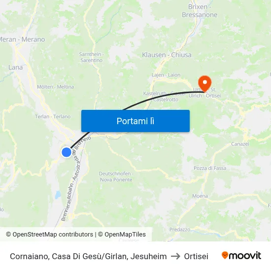 Cornaiano, Casa Di Gesù/Girlan, Jesuheim to Ortisei map
