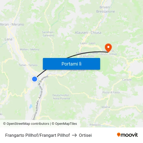 Frangarto Pillhof/Frangart Pillhof to Ortisei map