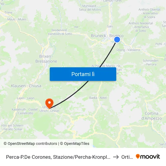 Perca-P.De Corones, Stazione/Percha-Kronplatz, Bahnhof to Ortisei map