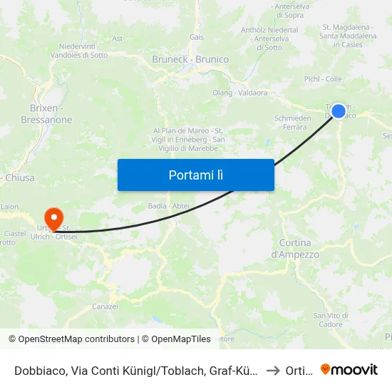 Dobbiaco, Via Conti Künigl/Toblach, Graf-Künigl-Straße to Ortisei map
