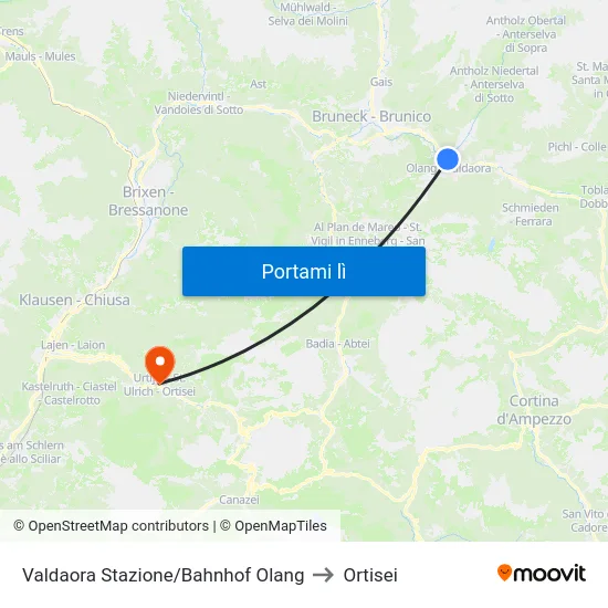 Valdaora Stazione/Bahnhof Olang to Ortisei map