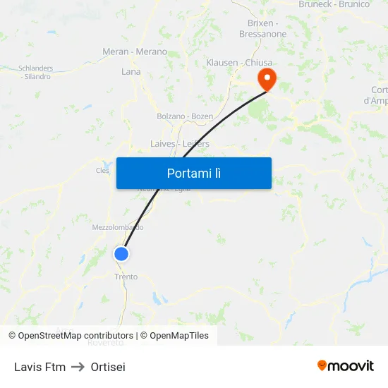 Lavis Ftm to Ortisei map