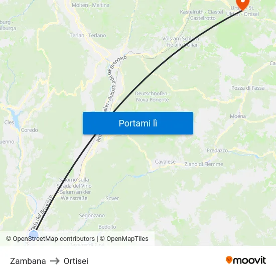 Zambana to Ortisei map
