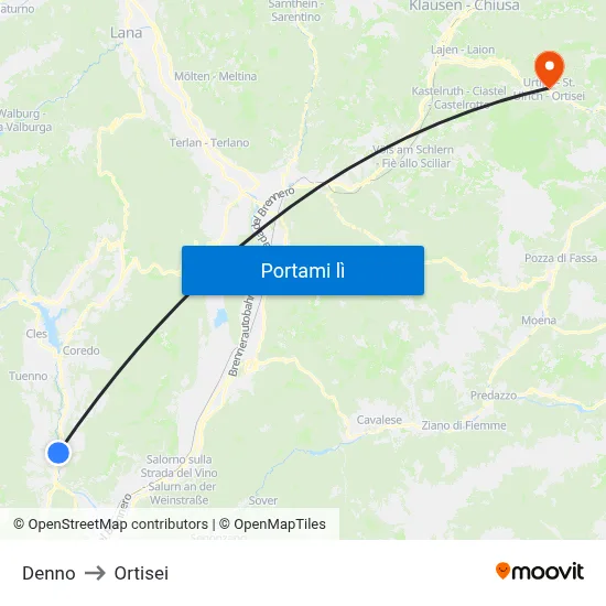 Denno to Ortisei map