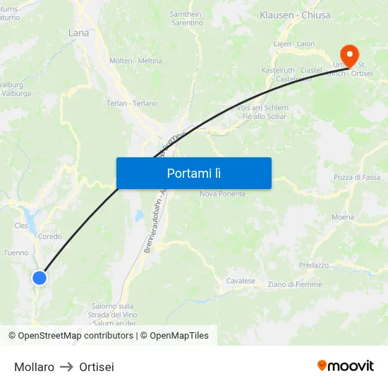 Mollaro to Ortisei map