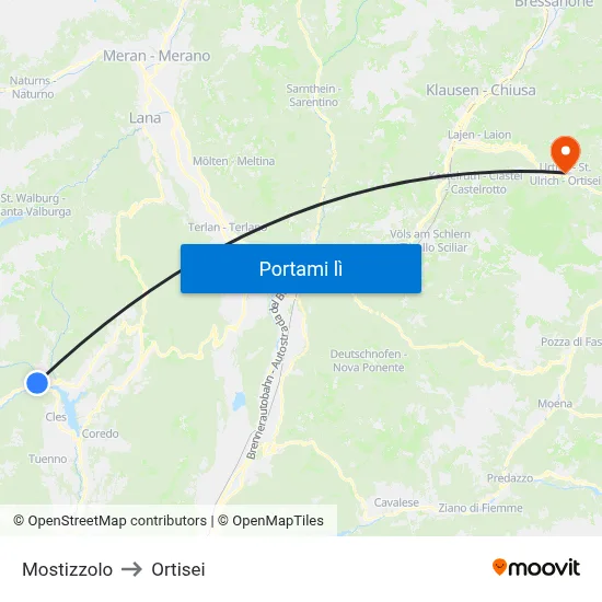 Mostizzolo to Ortisei map